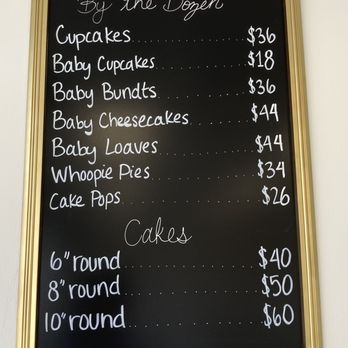 Baby Cakes Bakeries - price list on a blackboard - Cupcakes Near Me Baby Cakes Bakeries - price list on a blackboard - Cupcakes Near Me