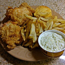 Bojangles - A two piece to-go box with fries & cole slaw arranged on a plate at home. They give you tons of fries! - food, chicken wings and fried chicken - Fast Food Near Me - Reading, Pennsylvania