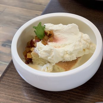 O Sea - Tres leches with peaches. - Seafood Near Me - Orange, California