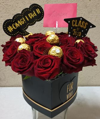 Grads Flowers - Heart shaped roses with chocolates