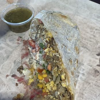Javi's Tacos - Lakeside Plaza - Breakfast burrito with a lot of toppings - Tacos Near Me - Omaha, Nebraska