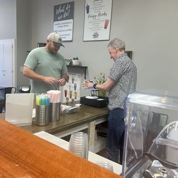 Bliss Nutrition - Owner and operator- Mike & customer - Juice Bars & Smoothies Near Me - Oxford, North Carolina Bliss Nutrition - Owner and operator- Mike & customer - Juice Bars & Smoothies Near Me - Oxford, North Carolina