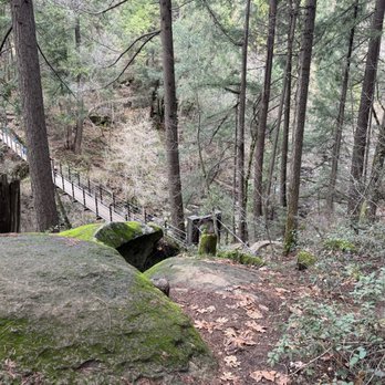 Deer Creek Tribute Trail - Long view, suspension bridge - Hiking Near Me - Nevada City, California