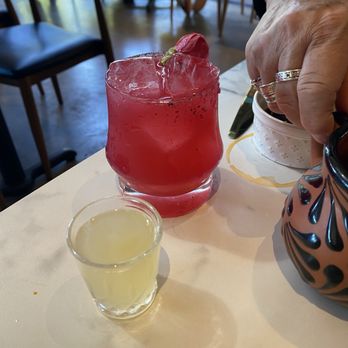 Buen Provecho - Complementary Peach tea tequila shot - Mexican Near Me - Long Beach, California