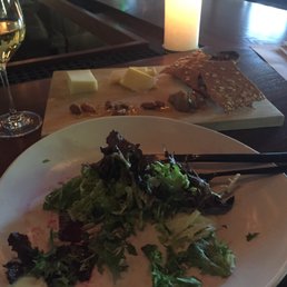 Perfect dinner - salad, cheese, wine.
