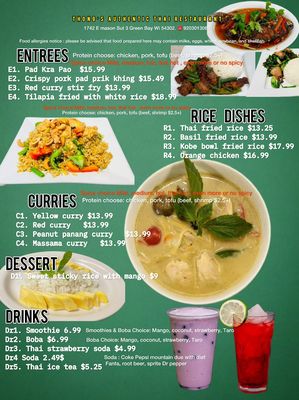 Menu photo 1 Thong’s Authentic Thai Restaurant Green Bay, WI Menu photo 1 Thong’s Authentic Thai Restaurant Green Bay, WI