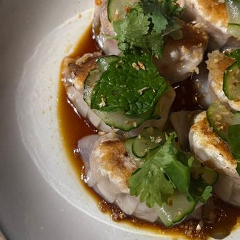 Zitz Sum - Potstickers - pork shoulder, shiitake mushrooms, cucumber and brown butter tosazu - Asian Fusion Near Me - Coral Gables, Florida