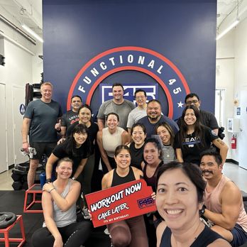 F45 Training Rancho Penasquitos - One of our many post workout group photos celebrating milestones, accomplishments and of course birthdays. - Trainers Near Me - San Diego, California F45 Training Rancho Penasquitos - One of our many post workout group photos celebrating milestones, accomplishments and of course birthdays. - Trainers Near Me - San Diego, California
