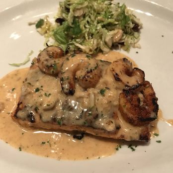 The White Chocolate Grill - Blackened Salmon with shrimp and unique Brussel Sprouts - American Near Me - Phoenix, Arizona