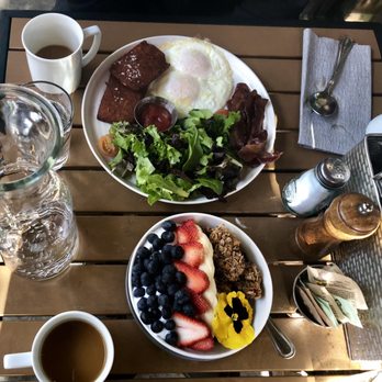 Sibling by Pushkin's - Two Egg Breakfast w/ Hash Browns & Bacon + Coconut Parfait - New American Near Me - Sacramento, California Sibling by Pushkin's - Two Egg Breakfast w/ Hash Browns & Bacon + Coconut Parfait - New American Near Me - Sacramento, California