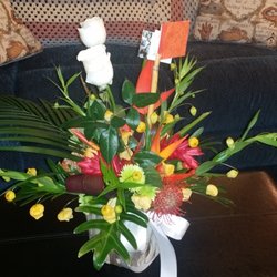 Green Cascade Floral Design - Amazing Arrangement for our anniversary, notice the exotic plants and even the card holder is not just a plastic stick!