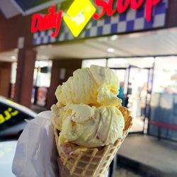 Daily Scoop - Truly a neighborhood favorite! Lines out the door but move fast :-) New York Cheesecake w/ Strawberry.