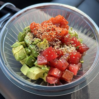 Poke Lakes - Marinated Tuna, Spicy Salmon, Avocado, and Sushi Rice with Ponzu Sauce, Green Onions, and Sesame Seeds. So amazing! - Poke Near Me - Cornelius, North Carolina Poke Lakes - Marinated Tuna, Spicy Salmon, Avocado, and Sushi Rice with Ponzu Sauce, Green Onions, and Sesame Seeds. So amazing! - Poke Near Me - Cornelius, North Carolina