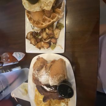 Toasted - Waffle, pancake, French toast and fried chicken breast that was fried to perfection with potatoes - Breakfast & Brunch Near Me - Bakersfield, California Toasted - Waffle, pancake, French toast and fried chicken breast that was fried to perfection with potatoes - Breakfast & Brunch Near Me - Bakersfield, California