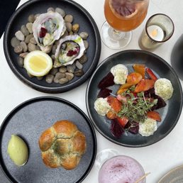 Oysters, beet salad, and milk bread Oysters, beet salad, and milk bread