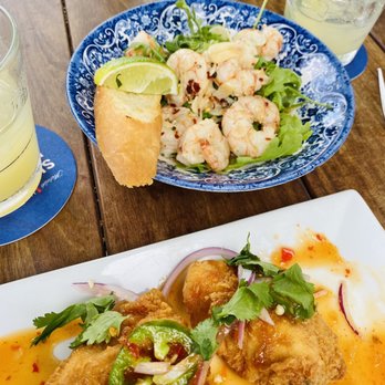 Blue Marlin - Appetizers of Ajillo shrimp and Thai grouper nuggets - New American Near Me - Bradenton Beach, Florida Blue Marlin - Appetizers of Ajillo shrimp and Thai grouper nuggets - New American Near Me - Bradenton Beach, Florida