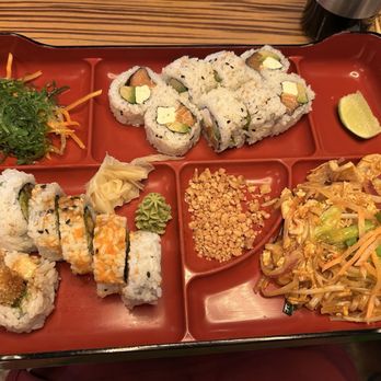 Atlantic Sushi Asian Bistro - Bento Box - Pad Thai, JB roll and shrimp tempura roll - Japanese Near Me - Delray Beach, Florida Atlantic Sushi Asian Bistro - Bento Box - Pad Thai, JB roll and shrimp tempura roll - Japanese Near Me - Delray Beach, Florida
