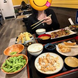 Yo Sushi - Our feast! Both trays included a Main dish soup, salad, and appetizer.
