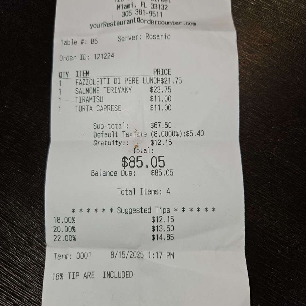 Soya & Pomodoro - Our bill. They include the tip for you. - Italian Near Me - Miami, Florida Soya & Pomodoro - Our bill. They include the tip for you. - Italian Near Me - Miami, Florida