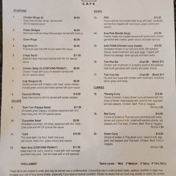 An Ox Cafe - Menu as of 5/3/2023 - Thai Near Me - Milwaukee, Wisconsin