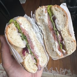 Lox & veggies + cream cheese on sesame Lox & veggies + cream cheese on sesame