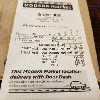 Modern Market Eatery - Cool receipt that show nutritional information - Salad Near Me - Austin, Texas Modern Market Eatery - Cool receipt that show nutritional information - Salad Near Me - Austin, Texas