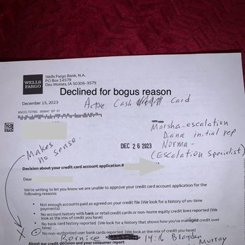 Wells Fargo Bank - Wells Fargo declines credit application for crazy reason. - Banks & Credit Unions Near Me - Des Moines, Iowa Wells Fargo Bank - Wells Fargo declines credit application for crazy reason. - Banks & Credit Unions Near Me - Des Moines, Iowa