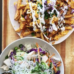 Chili cheese fries and Asian Chicken Salad Chili cheese fries and Asian Chicken Salad