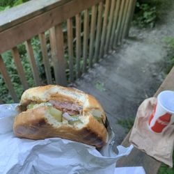 Cheeseburger and root beer!