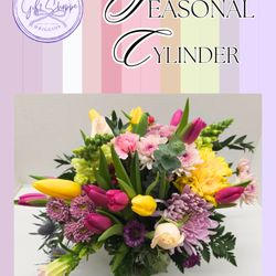 The Essex Gift Shoppe - Enjoy an assortment of seasonal flowers in a 5x5inch cylinder vase *Color and flowers may vary*