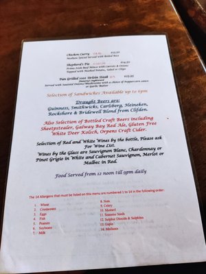 Menu photo 2 O'Dowd's Seafood Bar & Restaurant Galway, G Menu photo 2 O'Dowd's Seafood Bar & Restaurant Galway, G