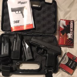 SIG P365 with two 10 round magazines and one 15. Ammo purchased at Arizona Firearms and holster (not pictured)