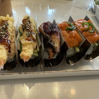 Sushi Nori - Classic Temaki: Snow crab + shrimp tempura, shrimp tempura, eel, spicy salmon - Sushi Bars Near Me - Seattle, Washington Sushi Nori - Classic Temaki: Snow crab + shrimp tempura, shrimp tempura, eel, spicy salmon - Sushi Bars Near Me - Seattle, Washington