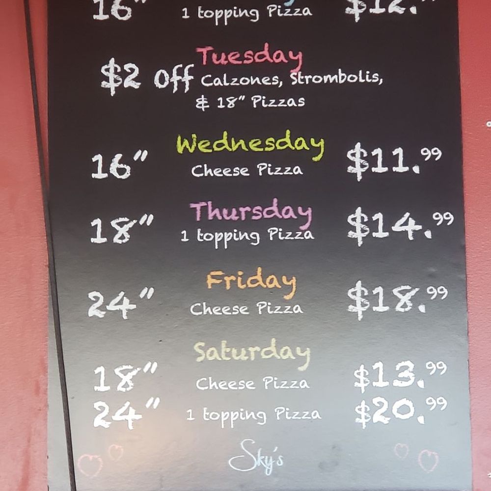 Sky's Pizza Pie - Daily Specials 01-29-2025 - Pizza Near Me - Pensacola, Florida Sky's Pizza Pie - Daily Specials 01-29-2025 - Pizza Near Me - Pensacola, Florida