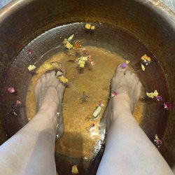 Brass foot bowl with flower potpourri, smells so good!