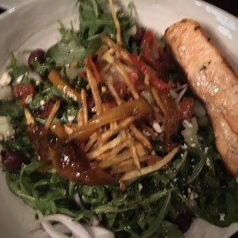 Iron Hill Brewery & Restaurant - Grilled North Atlantic Salmon Salad: a severely overdressed, misguided kitchen sink of strong flavors. Ask for the dressing on the side. - Breweries Near Me - Maple Shade, New Jersey Iron Hill Brewery & Restaurant - Grilled North Atlantic Salmon Salad: a severely overdressed, misguided kitchen sink of strong flavors. Ask for the dressing on the side. - Breweries Near Me - Maple Shade, New Jersey