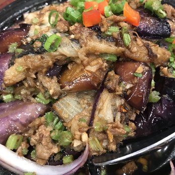 Yuan Bistro - Grilled Eggplant with Shrimp Sauce On Sizzling Plate - Chinese Near Me - Milpitas, California Yuan Bistro - Grilled Eggplant with Shrimp Sauce On Sizzling Plate - Chinese Near Me - Milpitas, California