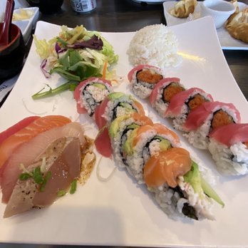 Yumi Sushi - 3 item bento box with sashimi, rainbow roll, and red dragon - Sushi Bars Near Me - Fallbrook, California