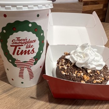 Tim Hortons - Tim Hortons - Medium dark roast coffee in a festive cup with a specialty donut - Coffee & Tea Near Me - Scarborough, Ontario Tim Hortons - Tim Hortons - Medium dark roast coffee in a festive cup with a specialty donut - Coffee & Tea Near Me - Scarborough, Ontario