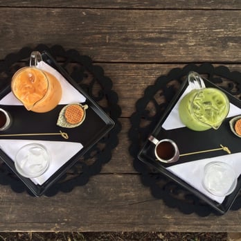 Zhi Tea - Iced Violet Femme and Matcha lattes. Both are so delicious. And how cute is this tea service?! - Tea Rooms Near Me - Austin, Texas Zhi Tea - Iced Violet Femme and Matcha lattes. Both are so delicious. And how cute is this tea service?! - Tea Rooms Near Me - Austin, Texas