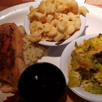 Cheddar's Scratch Kitchen - Salmon with bourbon glaze, mac and cheese,  broccoli casserole. - American Near Me - Greenville, North Carolina