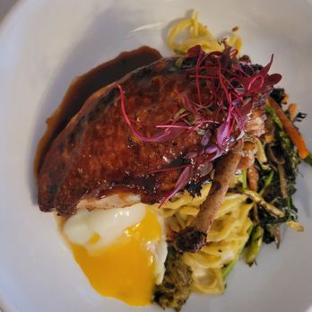 Bolete Restaurant - Chicken breast with nonexistant mushrooms and surprise runny egg. - New American Near Me - Bethlehem, Pennsylvania