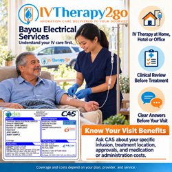 IVTherapy2go - #BayouElectricalServices employees with #CAS can review #coverage & costs for #IVtreatment & location before scheduling #HealthInsurance