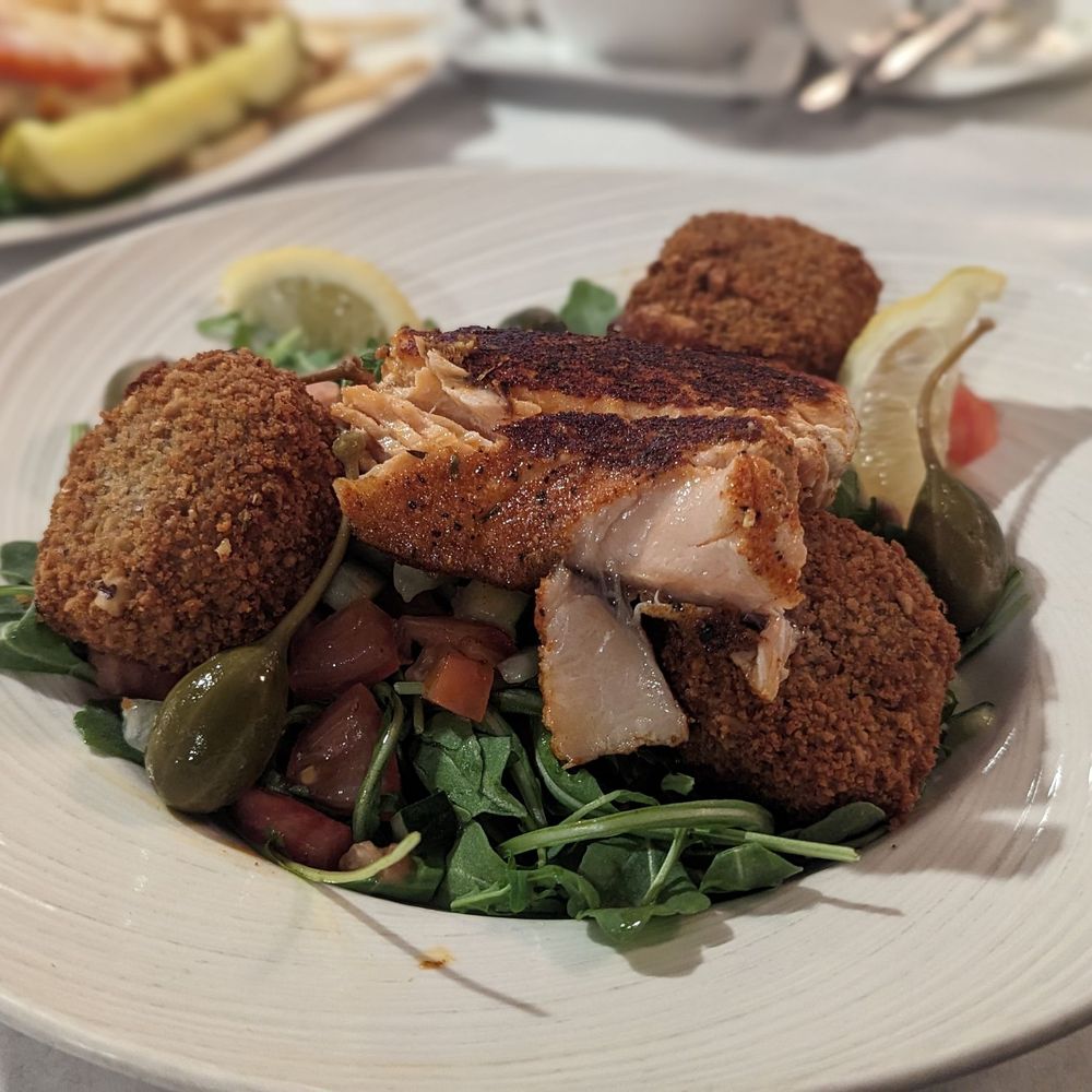 Catonsville Gourmet - Honey arugula salad topped with blackened and salmon - Seafood Near Me - Catonsville, Maryland Catonsville Gourmet - Honey arugula salad topped with blackened and salmon - Seafood Near Me - Catonsville, Maryland