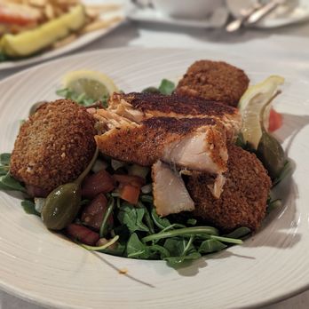 Catonsville Gourmet - Honey arugula salad topped with blackened and salmon - Seafood Near Me - Catonsville, Maryland
