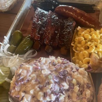 Pinkerton's Barbecue - Heights - Pork ribs, jalapeño and cheddar sausage, bacon Mac and cheese, coleslaw - Barbeque Near Me - Houston, Texas Pinkerton's Barbecue - Heights - Pork ribs, jalapeño and cheddar sausage, bacon Mac and cheese, coleslaw - Barbeque Near Me - Houston, Texas