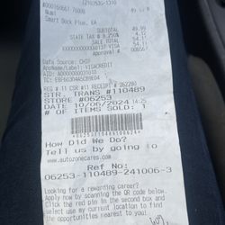 Auto Zone - A receipt that's less than 30 days old.