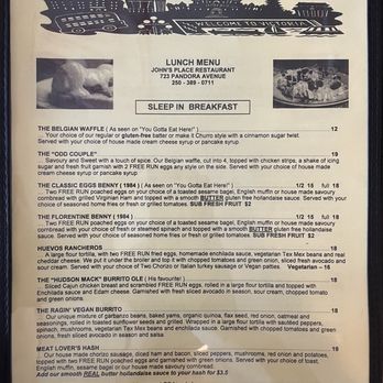 John's Place - Lunch menu - Breakfast & Brunch Near Me - Victoria, British Columbia