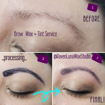 Raven Luna Wax Studio - Before, processing, and after, Brow Wax and Tint service - Waxing Near Me - Wake Forest, North Carolina Raven Luna Wax Studio - Before, processing, and after, Brow Wax and Tint service - Waxing Near Me - Wake Forest, North Carolina