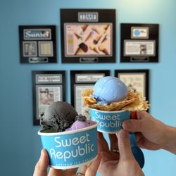 Sweet Republic - Two scoops - black sesame, ube, blue moon, peach